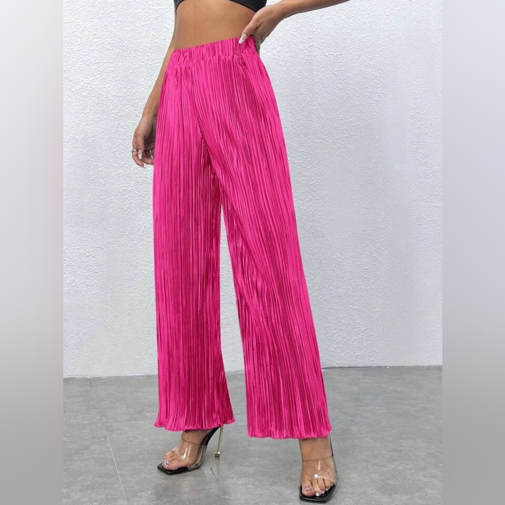 SHEIN Petite High Waist Plisse Wide Leg Pants